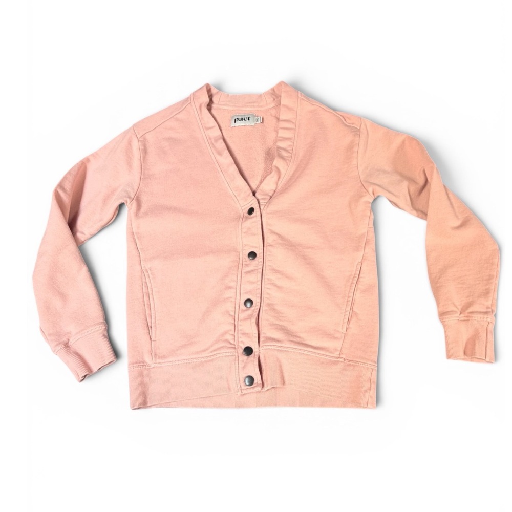 Pact Cardigan Women XS Pink Organic Cotton Minimalist Layering Cozy Athleisure